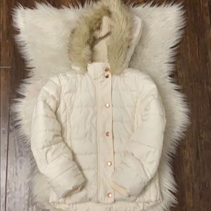 Girls puffer ski winter fur hooded coat small 6-7